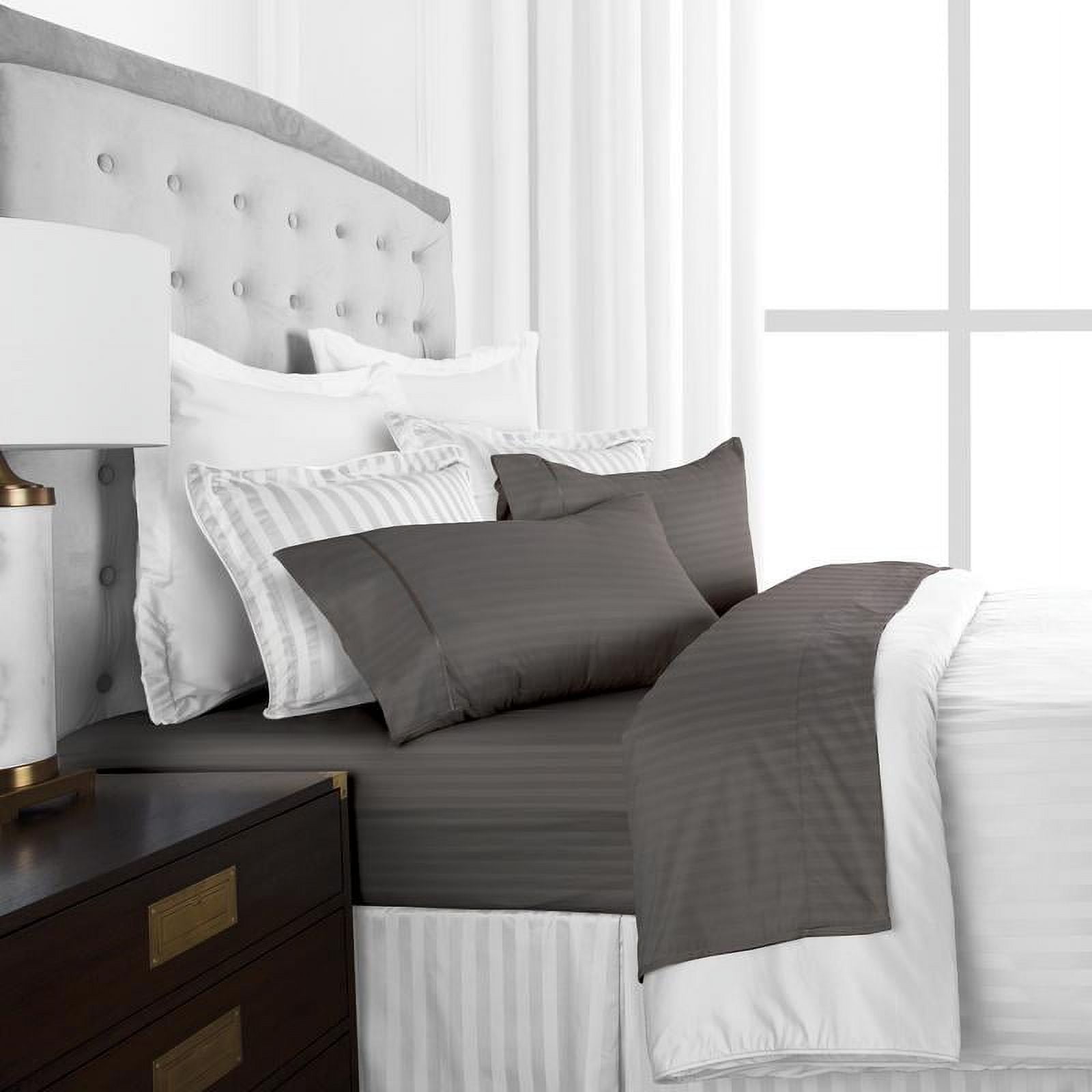 Noble Linens 4 Piece Hotel Collection Sheet Set with Embossed Stripes