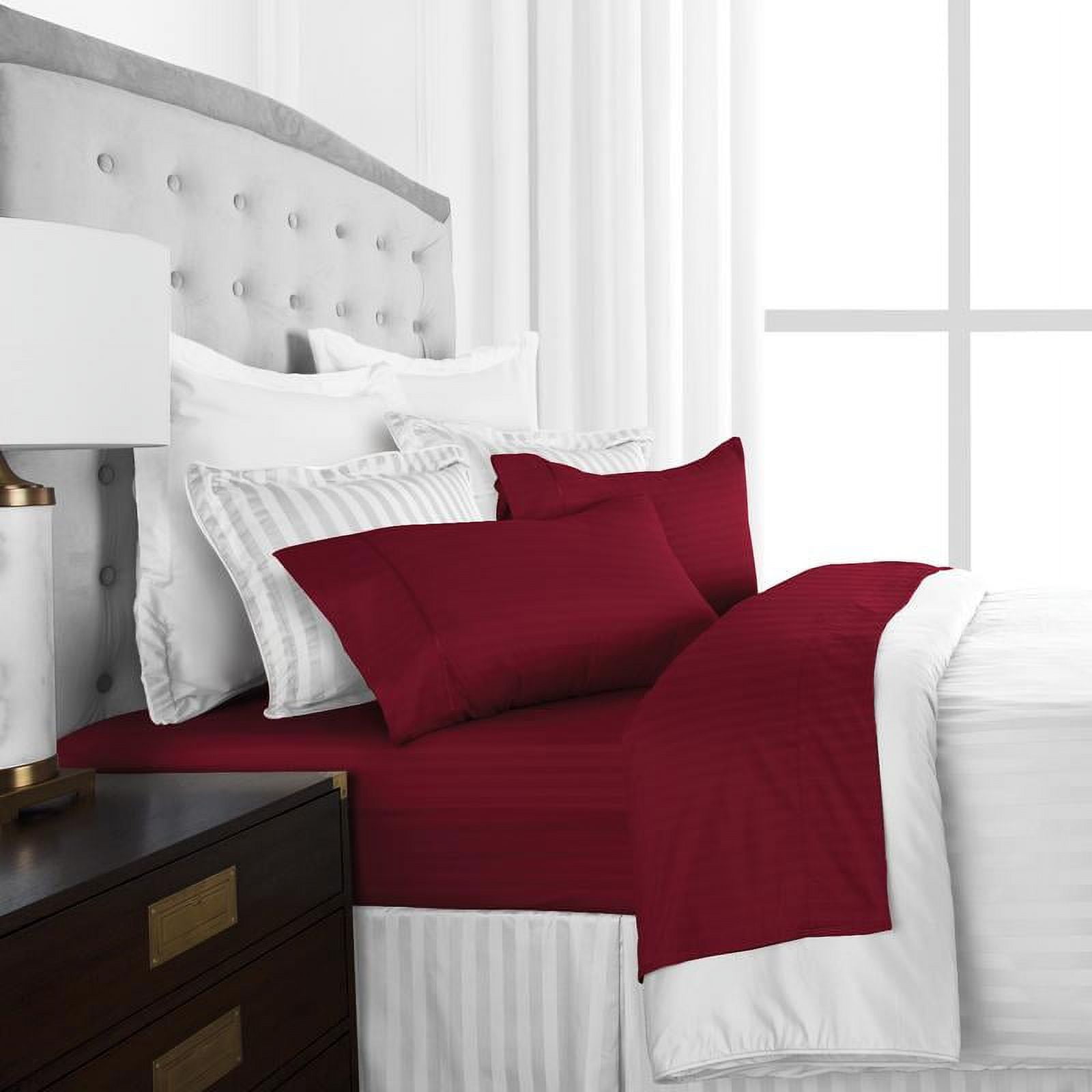 Noble Linens 4 Piece Hotel Collection Sheet Set with Embossed Stripes