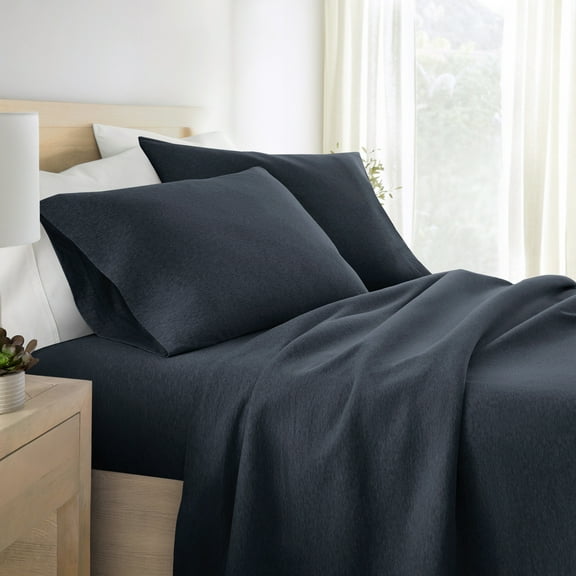 Noble Linens 4 Piece Jersey Knit 100% Cotton Sheet Set, Navy, Full
