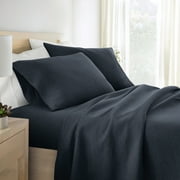 Noble Linens 4 Piece Jersey Knit 100% Cotton Sheet Set, Navy, Twin