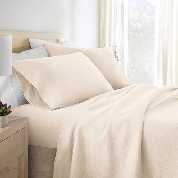 Noble Linens 4 Piece Jersey Knit 100% Cotton Sheet Set, Oatmeal, Twin