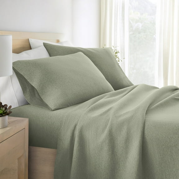 Noble Linens 4 Piece Jersey Knit 100% Cotton Sheet Set, Sage, Twin