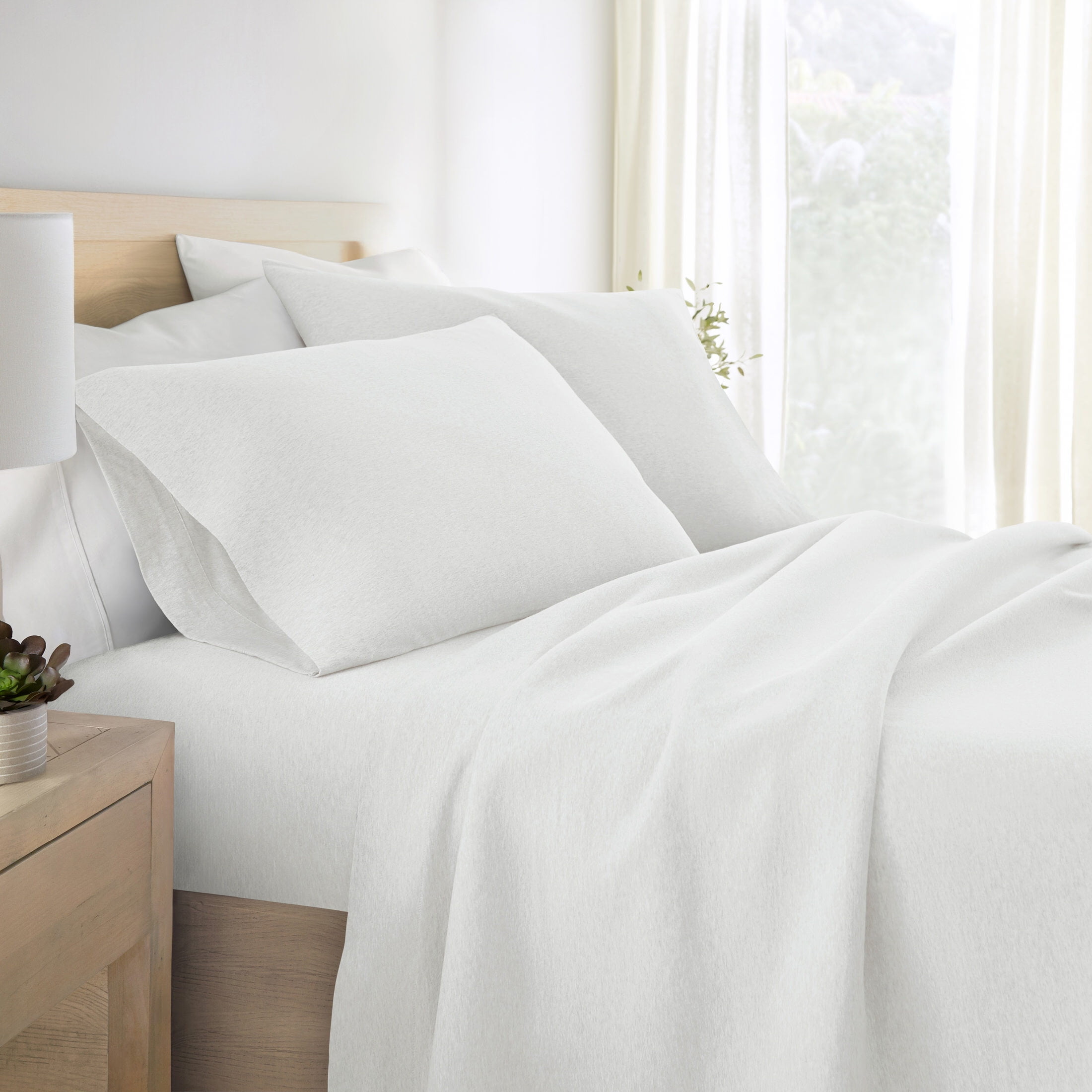 Noble Linens 4 Piece Jersey Knit 100% Cotton Sheet Set, White, Twin