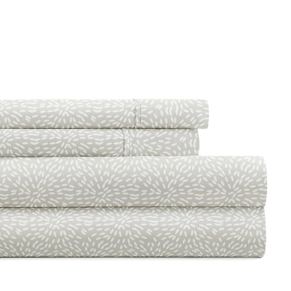 Noble Linens 4 Piece Pattern Microfiber Bed Sheets Set Light Gray Modern Circles, Full