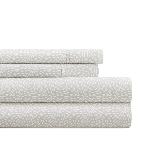 Noble Linens 4 Piece Pattern Microfiber Bed Sheets Set, Light Gray Modern Circles, King