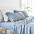 thumbnail image 1 of Noble Linens 4 Piece Linen Bamboo-Blend Bed Sheet Set, Light Blue, Queen, 1 of 9