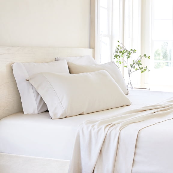 Noble Linens 4 Piece Linen Bamboo-Blend Bed Sheet Set, Natural, Twin