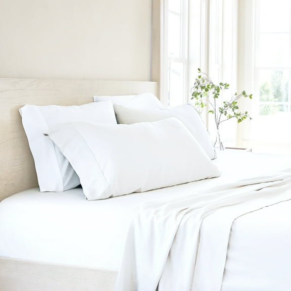 Noble Linens 4 Piece Linen Bamboo-Blend Bed Sheet Set, White, Full