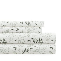 Noble Linens 4 Piece Pattern Microfiber Bed Sheets Set, Tossed Foliage Eucalyptus, Queen