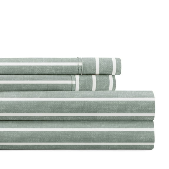 Noble Linens 4 Piece Pattern Microfiber Bed Sheet Sets, Soft Lines Eucalyptus, Cal King
