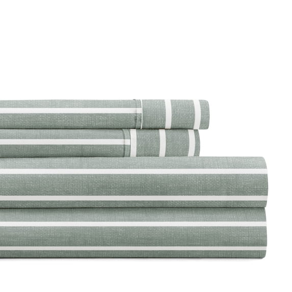 Noble Linens 4 Piece Pattern Microfiber Bed Sheets Set, Soft Lines Eucalyptus, King