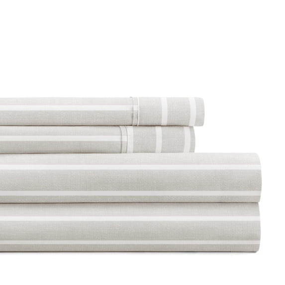 Noble Linens 4 Piece Pattern Microfiber Bed Sheets Set, Soft Lines Light Gray, Cal King