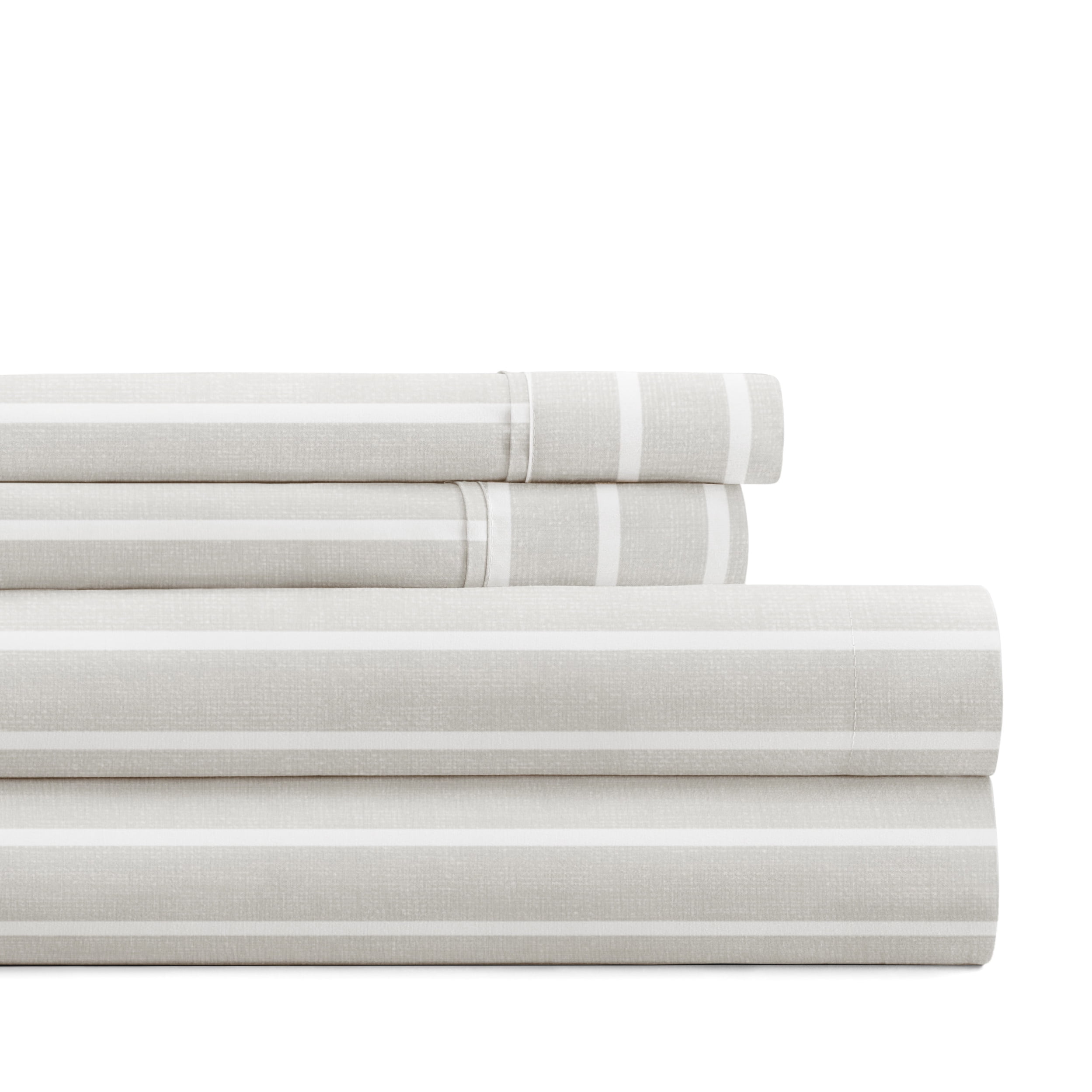 Noble Linens 4 Piece Pattern Microfiber Bed Sheets Set, Soft Lines Light Gray, Full