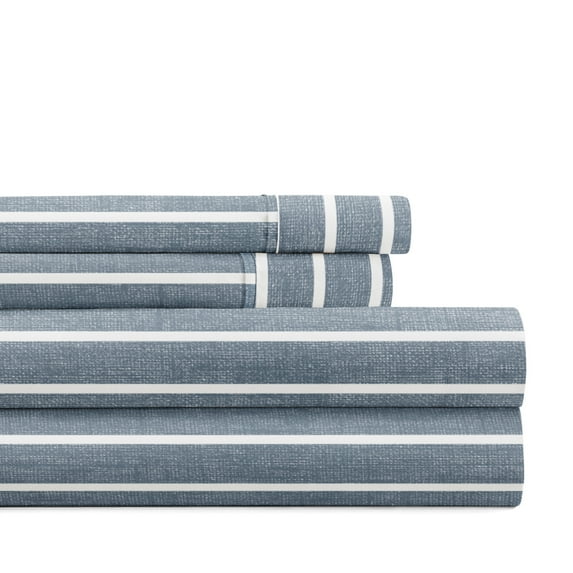 Noble Linens 4 Piece Pattern Microfiber Bed Sheet Sets, Soft Lines Stone, Cal King