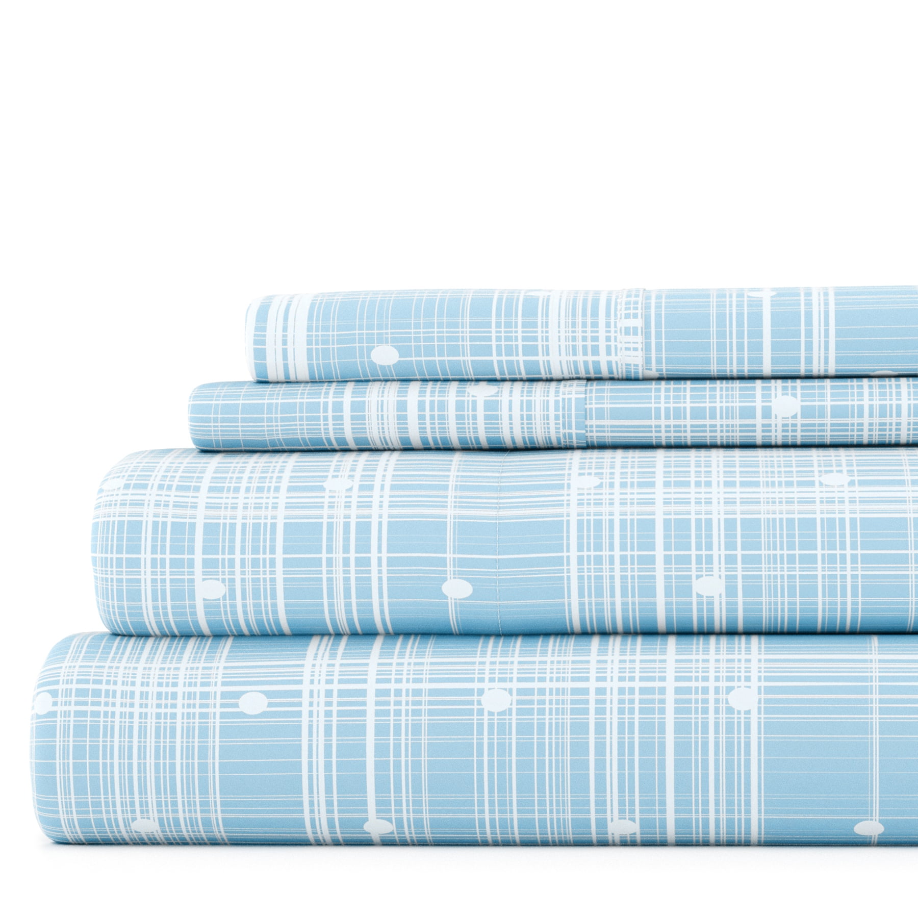 Noble Linens 4 Piece Pattern Microfiber Bed Sheets Set, Aqua Polka Dot, California King