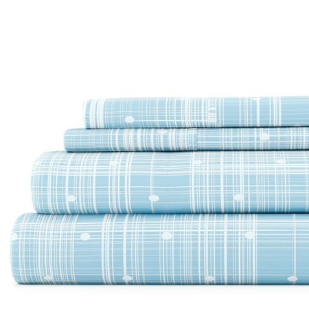 Noble Linens 4 Piece Pattern Microfiber Bed Sheets Set, Aqua Polka Dot, Twin