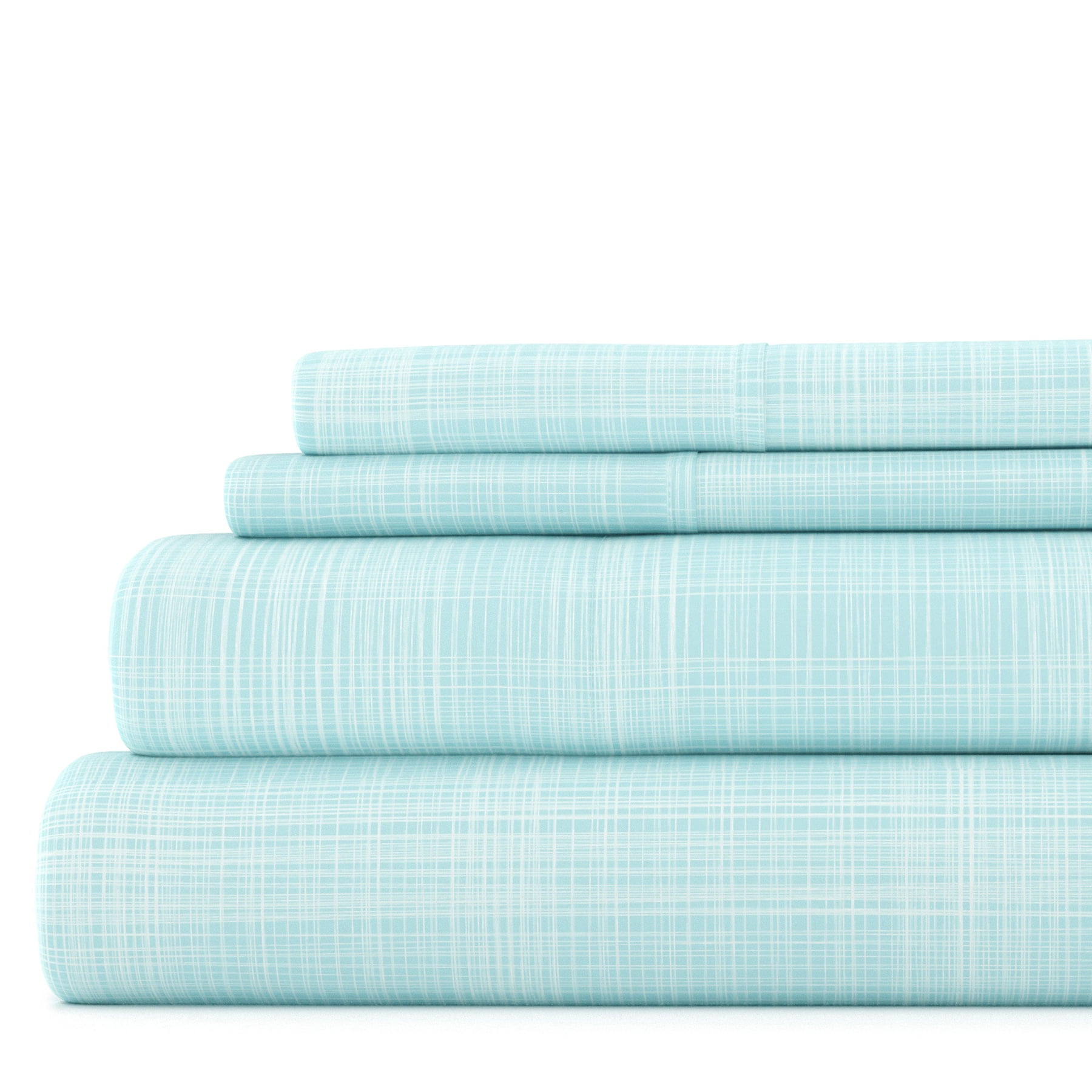 Noble Linens 4 Piece Pattern Microfiber Bed Sheets Set, Aqua Thatch, California King