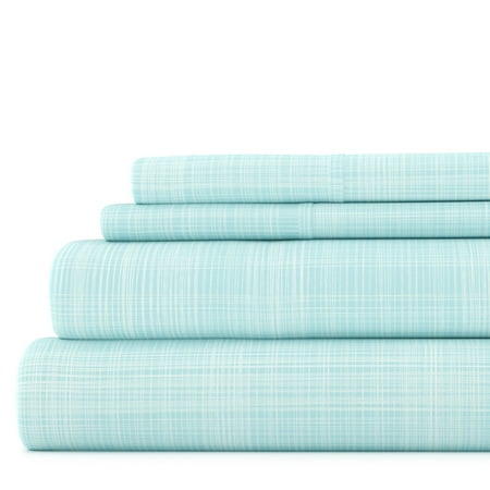 Noble Linens 4 Piece Pattern Microfiber Bed Sheets Set, Aqua Thatch, California King