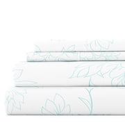 Noble Linens 4 Piece Pattern Microfiber Bed Sheets Set, Aqua Vine, California King