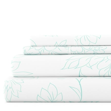 Noble Linens 4 Piece Pattern Microfiber Bed Sheets Set, Aqua Vine, California King