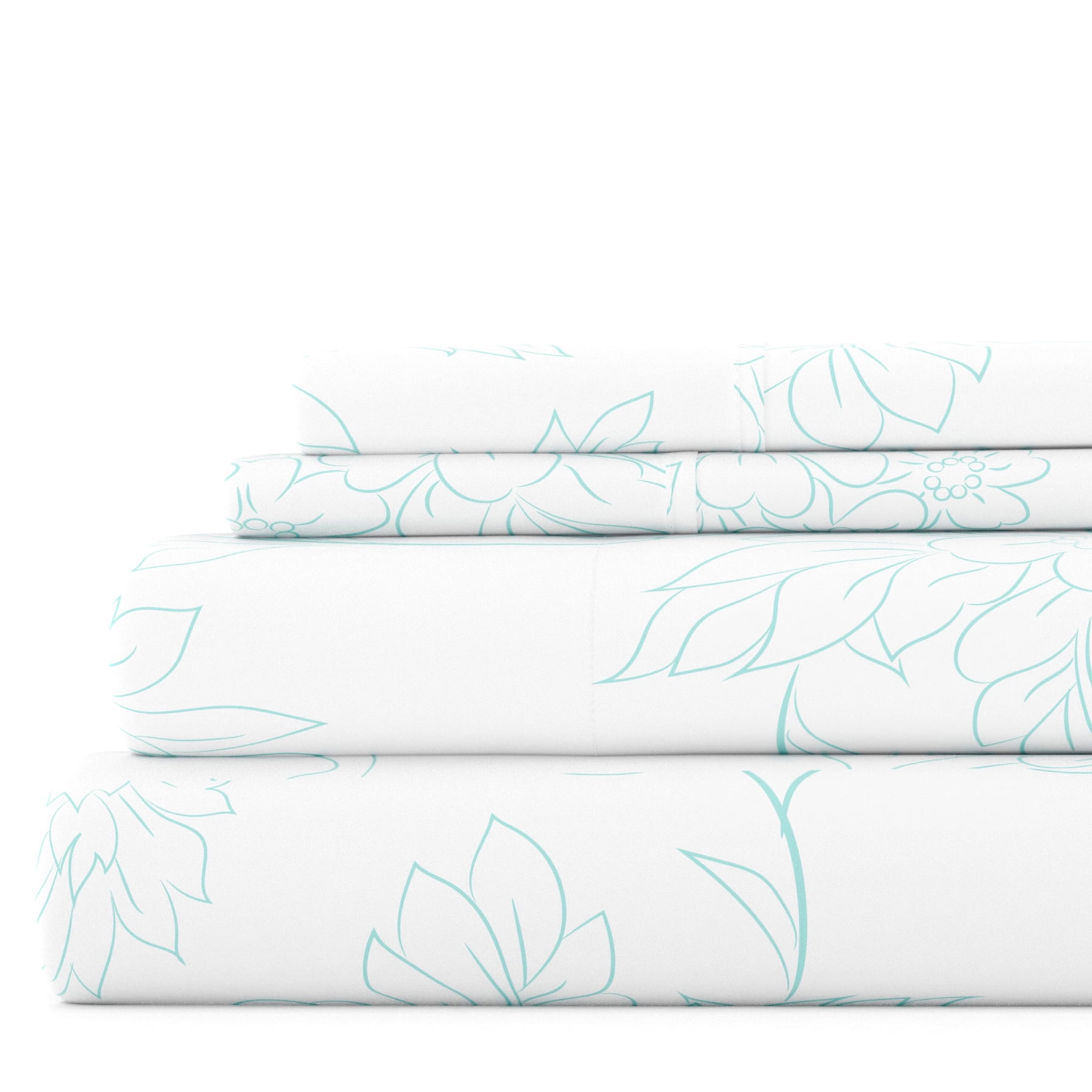 Noble Linens 4 Piece Pattern Microfiber Bed Sheets Set, Aqua Vine, Queen