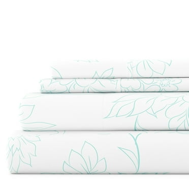 Noble Linens 4 Piece Pattern Microfiber Bed Sheets Set, Aqua Vine, Queen