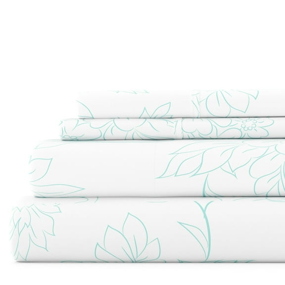 Noble Linens 4 Piece Pattern Microfiber Bed Sheets Set, Aqua Vine, Queen