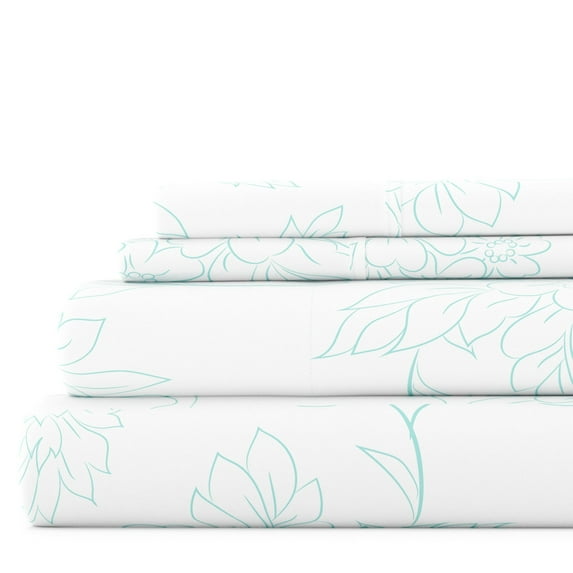 Noble Linens 4 Piece Pattern Microfiber Bed Sheets Set, Aqua Vine, Queen