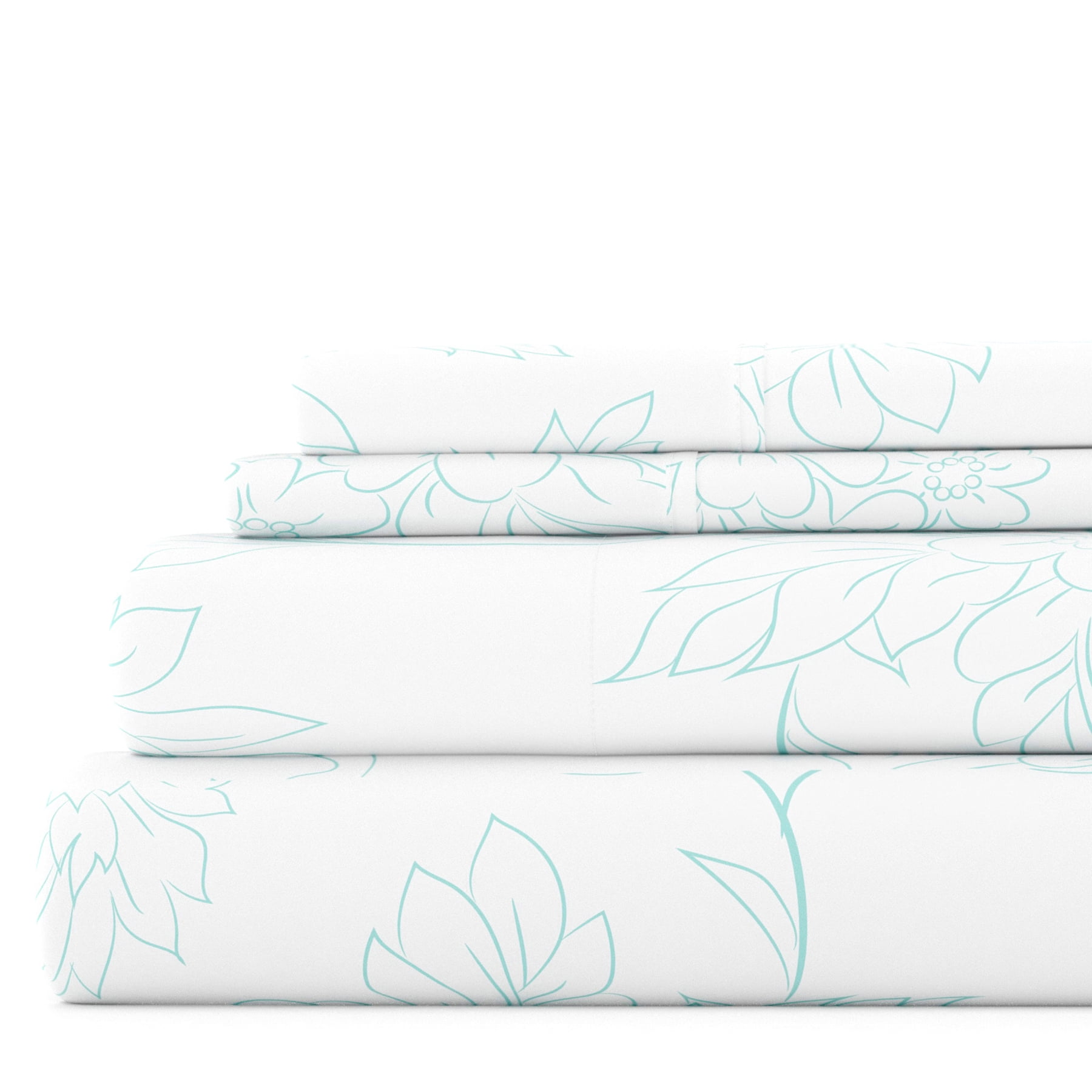 Noble Linens 4 Piece Pattern Microfiber Bed Sheets Set, Aqua Vine, Twin