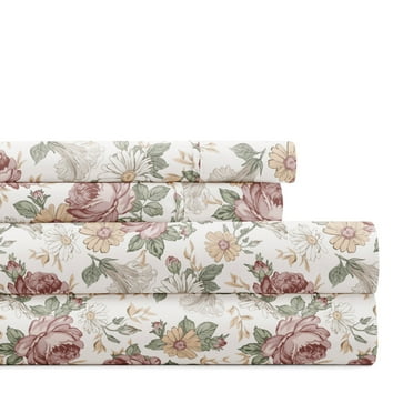 Noble Linens 4 Piece Pattern Microfiber Bed Sheets Set, Blooming Floral Rose, Queen