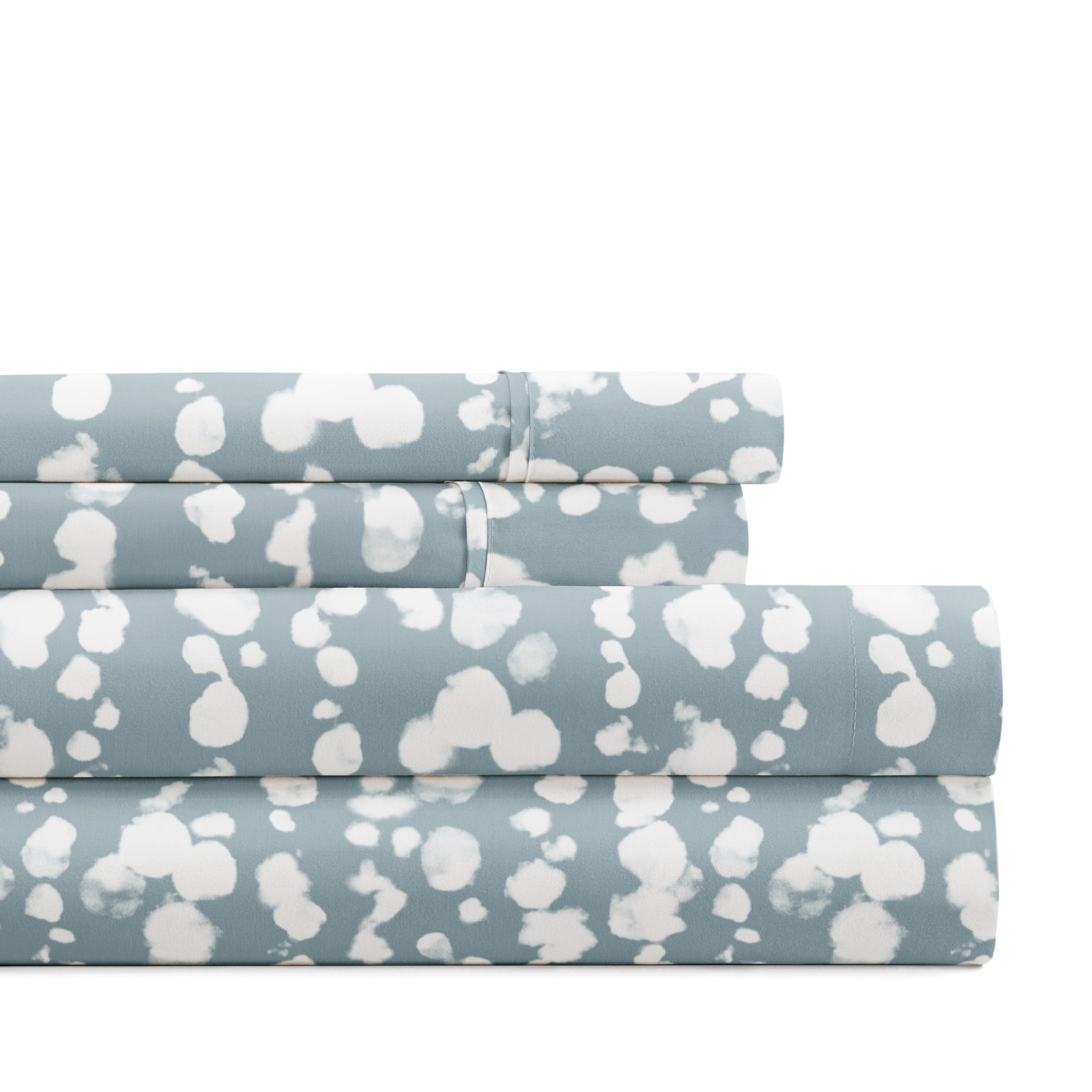 Noble Linens 4 Piece Pattern Microfiber Bed Sheets Set, Cloud Burst Blue, Full