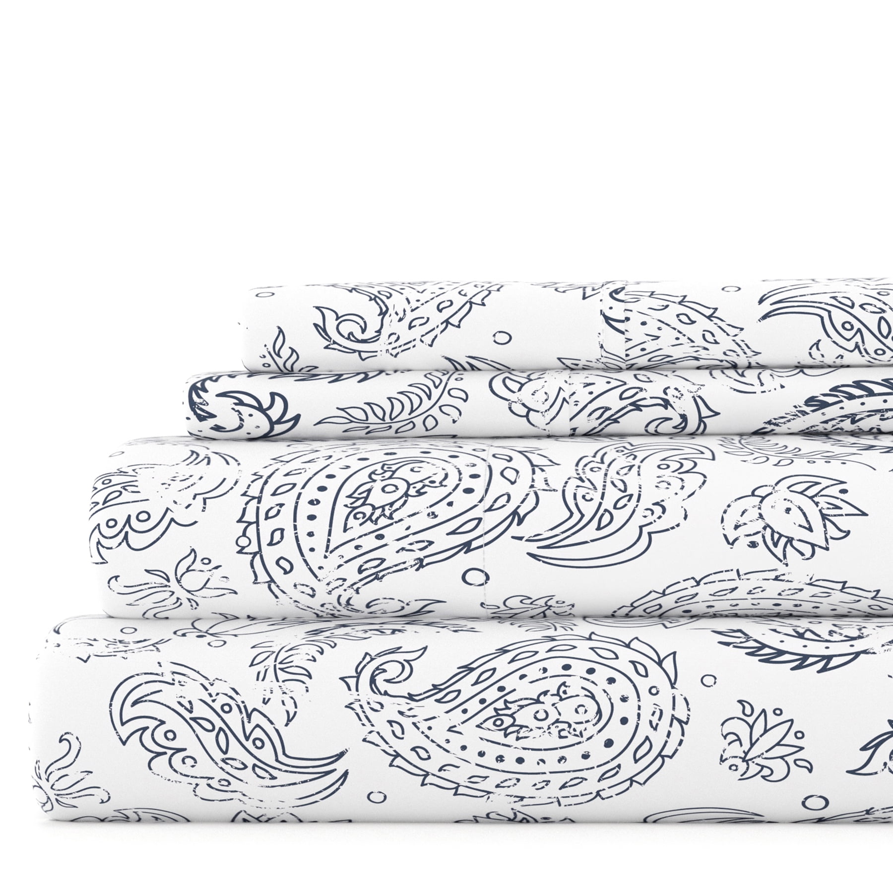 Noble Linens 4 Piece Pattern Microfiber Bed Sheets Set, Coarse Paisley, California King