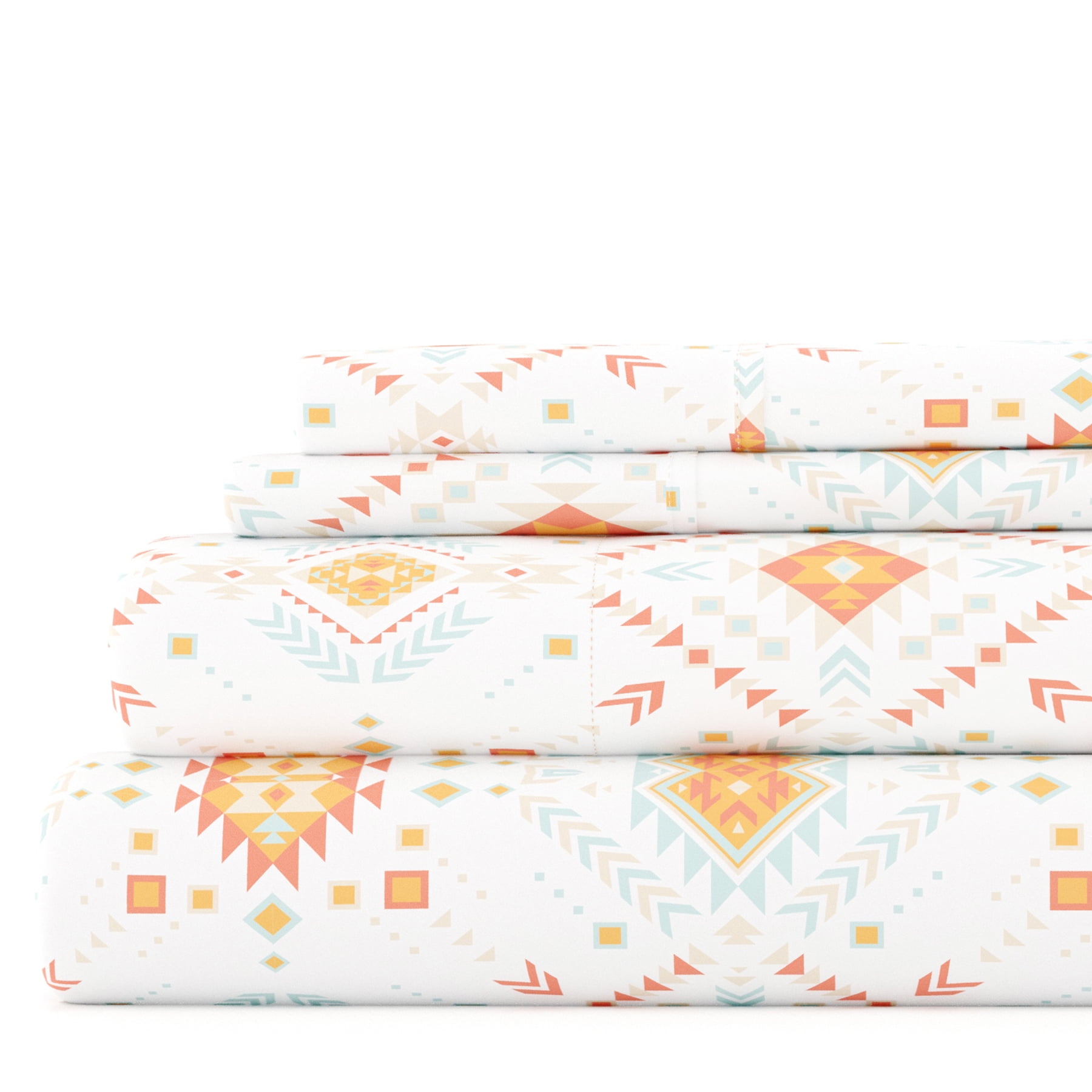 Noble Linens 4 Piece Pattern Microfiber Bed Sheets Set, Coral Aztec Dreams, California King