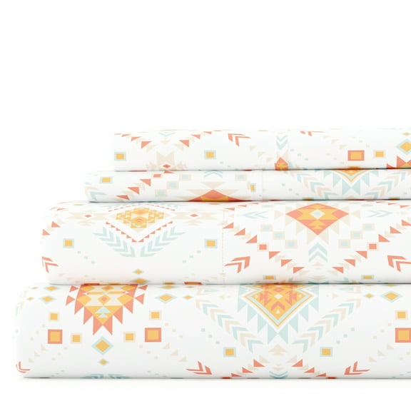Noble Linens 4 Piece Pattern Microfiber Bed Sheets Set, Coral Aztec Dreams, California King