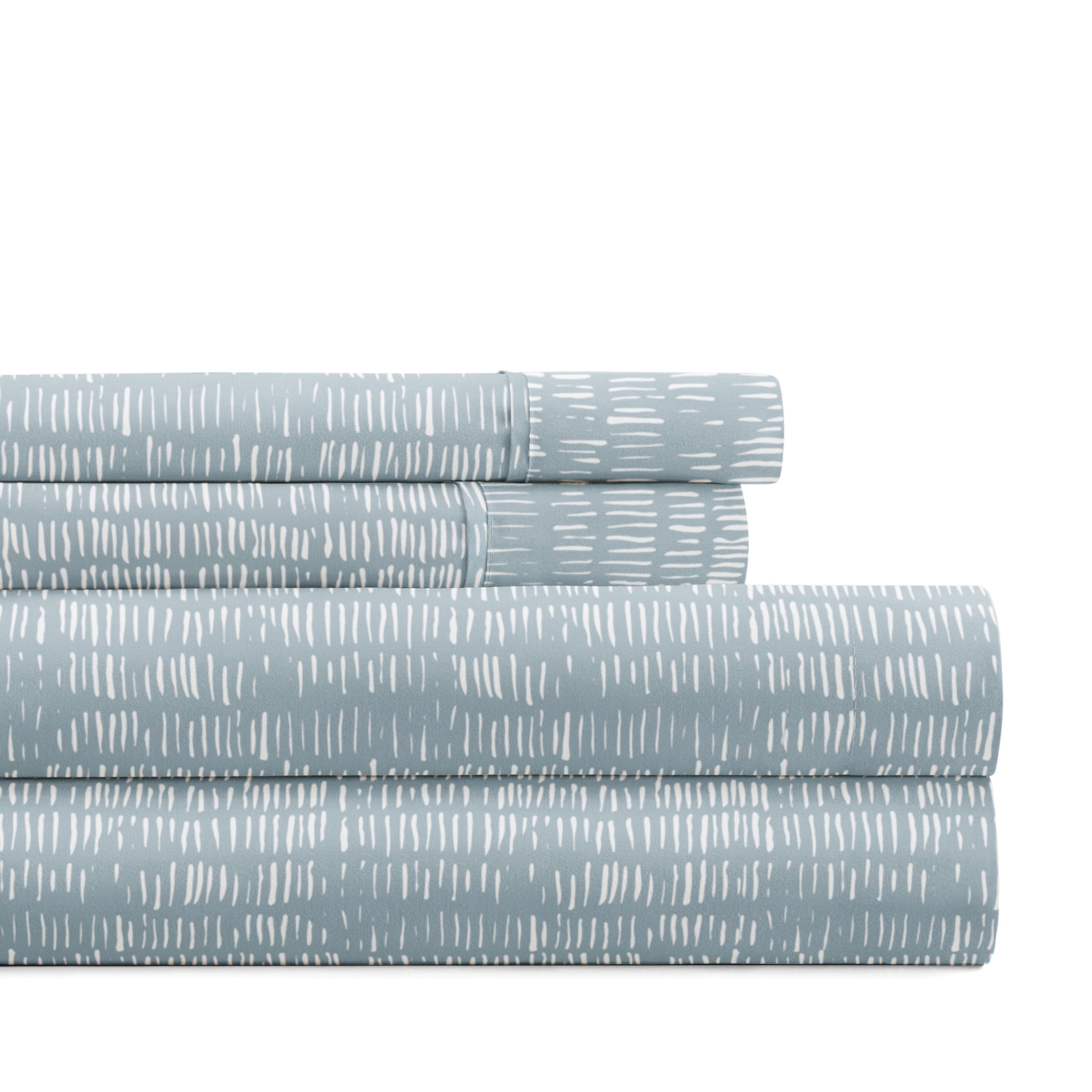 Noble Linens 4 Piece Pattern Microfiber Bed Sheets Set, Dashed Lines Light Blue , King