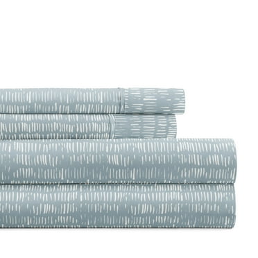 Noble Linens 4 Piece Pattern Microfiber Bed Sheets Set, Dashed Lines Light Blue , Queen