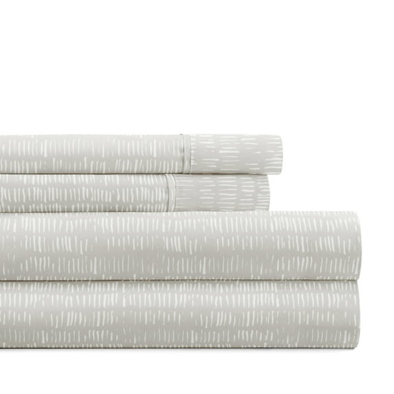 Noble Linens 4 Piece Pattern Microfiber Bed Sheets Set, Dashed Lines Light Gray, Queen