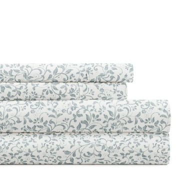 Noble Linens 4 Piece Pattern Microfiber Bed Sheets Set, Distressed Vine Dusty Blue, Queen