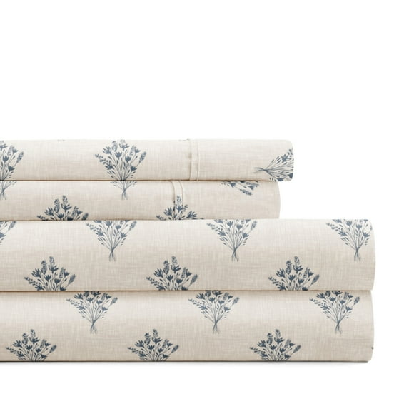 Noble Linens 4 Piece Pattern Microfiber Bed Sheets Set, Floral Bouquet Stone, Full