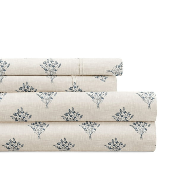 Noble Linens 4 Piece Pattern Microfiber Bed Sheets Set, Floral Bouquet Stone, Queen