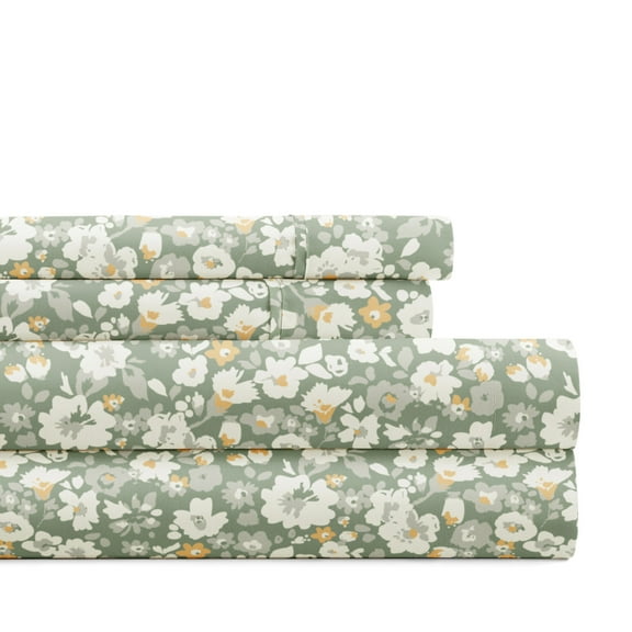 Noble Linens 4 Piece Pattern Microfiber Bed Sheets Set, Floral Dream Eucalyptus, Cal King