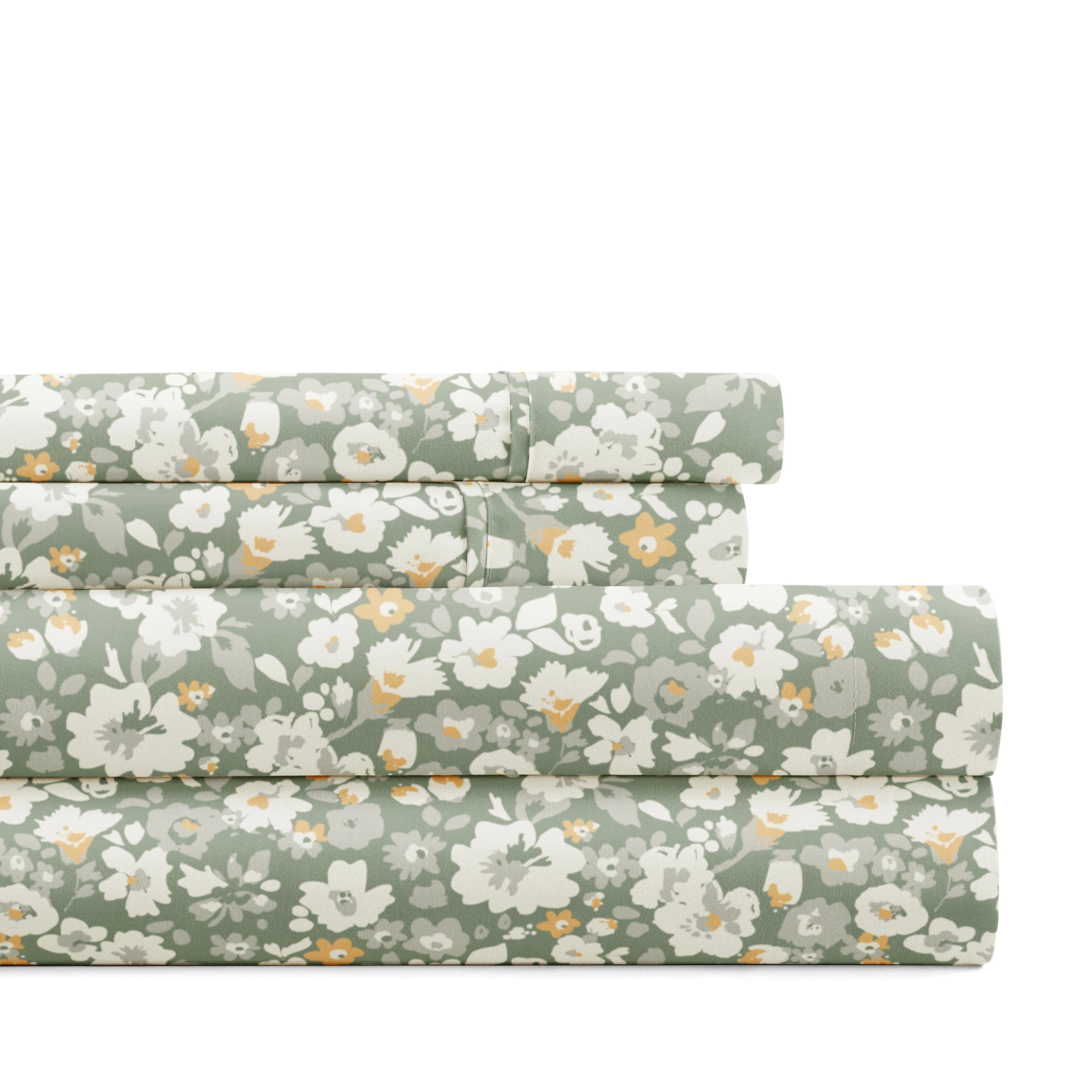 Noble Linens 4 Piece Pattern Microfiber Bed Sheets Set, Floral Dream Eucalyptus, Full