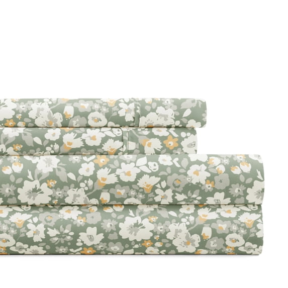 Noble Linens 4 Piece Pattern Microfiber Bed Sheets Set, Floral Dream Eucalyptus, Full