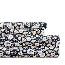 Noble Linens 4 Piece Pattern Microfiber Bed Sheets Set, Floral Dream Navy, Queen