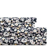 Noble Linens 4 Piece Pattern Microfiber Bed Sheets Set, Floral Dream Navy, Queen