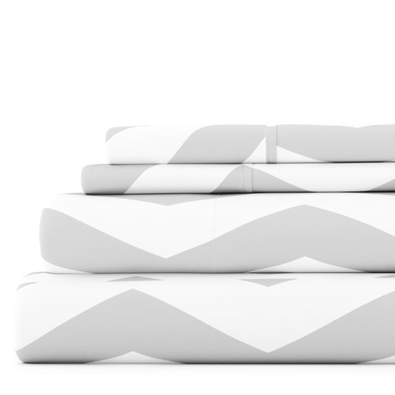 Noble Linens 4 Piece Pattern Microfiber Bed Sheets Set, Gray Arrow, California King