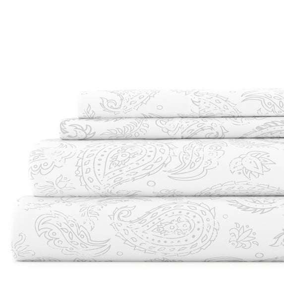 Noble Linens 4 Piece Pattern Microfiber Bed Sheets Set, Gray Coarse Paisley, King