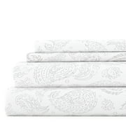 Noble Linens 4 Piece Pattern Microfiber Bed Sheets Set, Gray Coarse Paisley, Queen