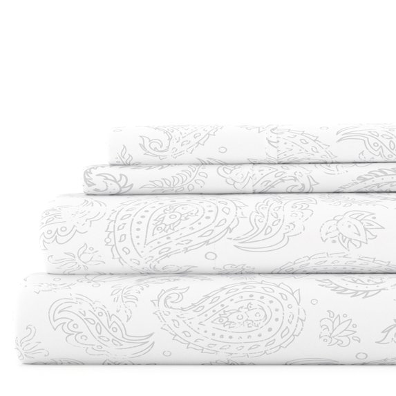 Noble Linens 4 Piece Pattern Microfiber Bed Sheets Set, Gray Coarse Paisley, Twin