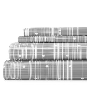 Noble Linens 4 Piece Pattern Microfiber Bed Sheets Set, Gray Polka Dot, Full